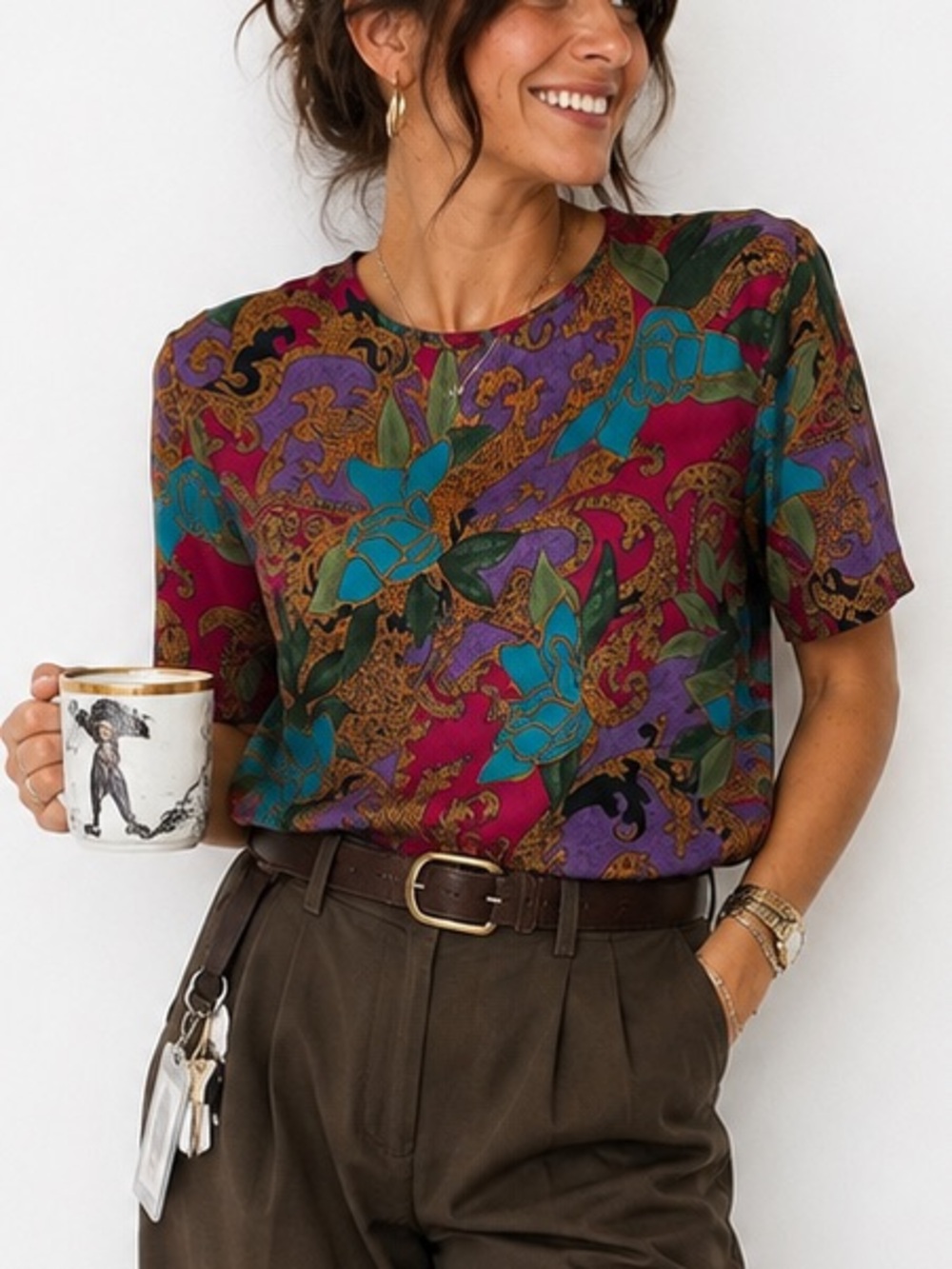 Vintage Christie & Jill 100% Silk Floral Baroque Blouse Small